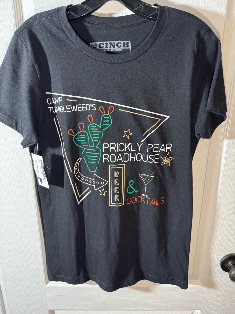 Cinch Black Tee with Green & Orange Prickly Pear Graphic